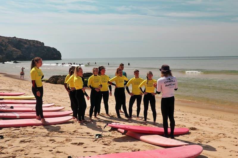 Surf lesson on a sunny day in the Algarve
