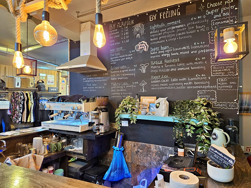 Adaptogenic mushroom drinks display